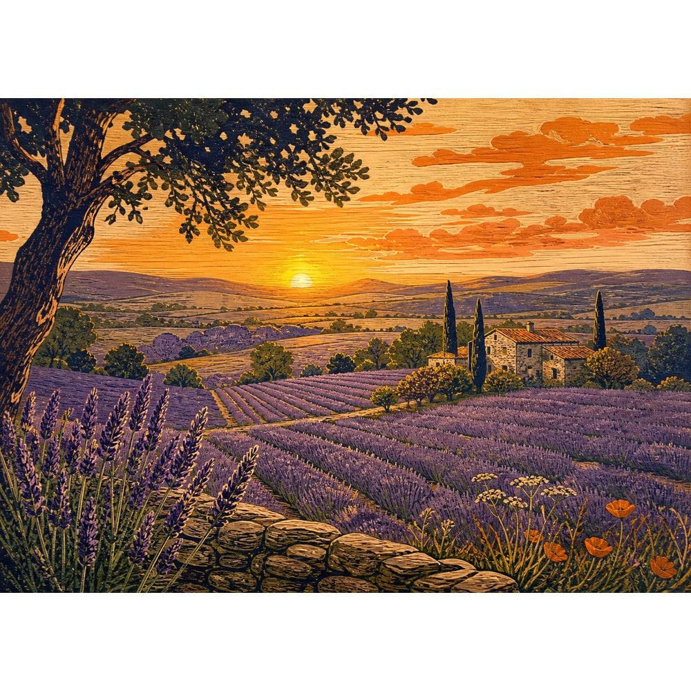 Golden-Hour Lavender Hills Landscape Puzzle - puzzle artwork