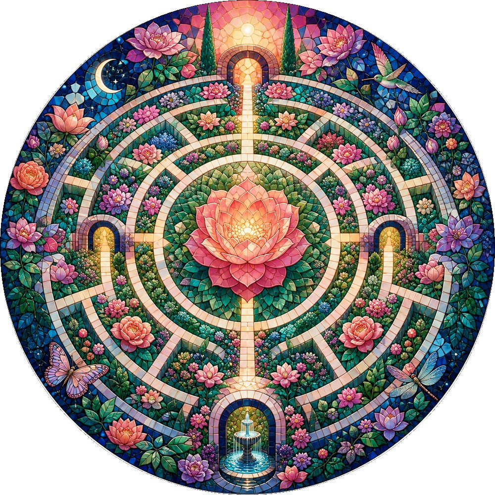 Radiant Floral Labyrinth Round Puzzle - puzzle artwork