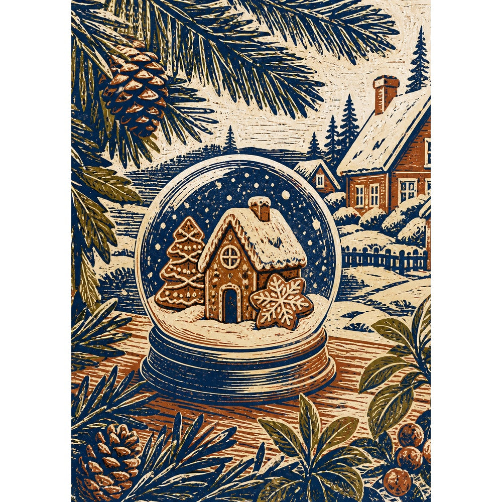 Vibrant Snow Globe Cookie Table Linocut Portrait Puzzle - puzzle artwork