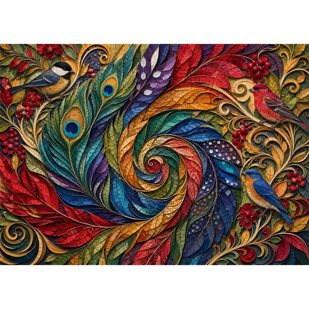 Sunlit Mosaic Feather Spiral Landscape Puzzle - puzzle artwork