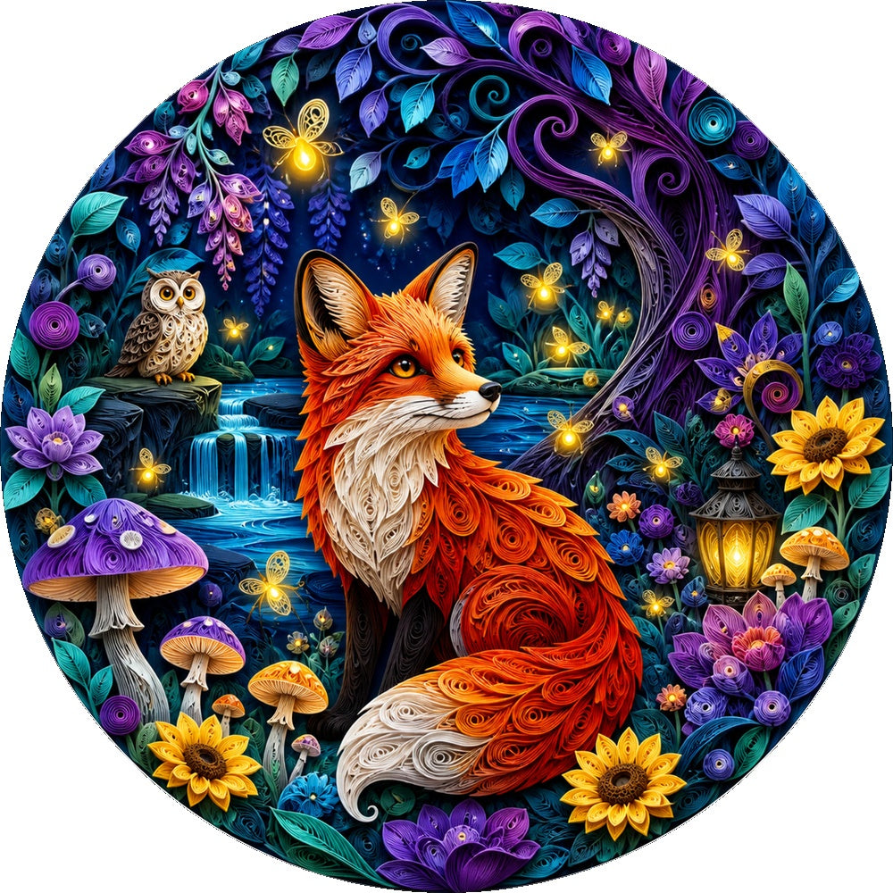Velvet Fox and Firefly Grove Round Puzzle - puzzle artwork