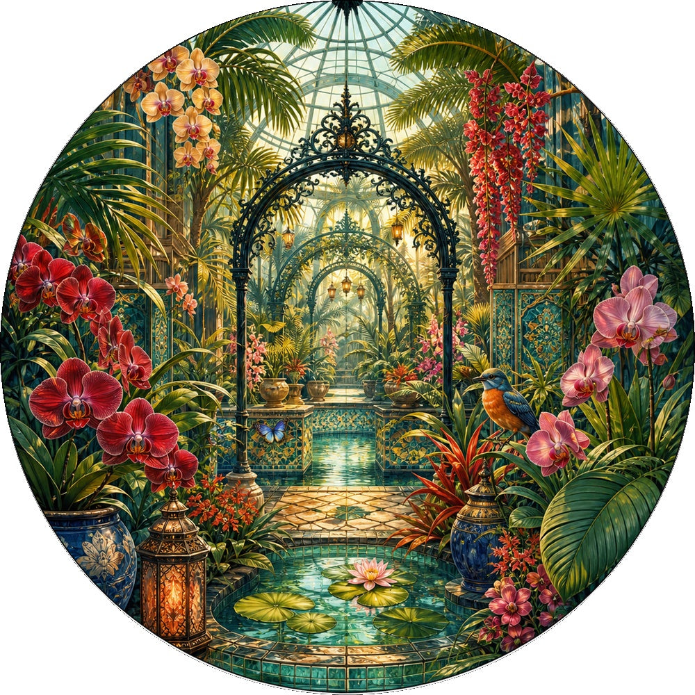 Velvet Botanical Greenhouse Maze Round Puzzle - puzzle artwork