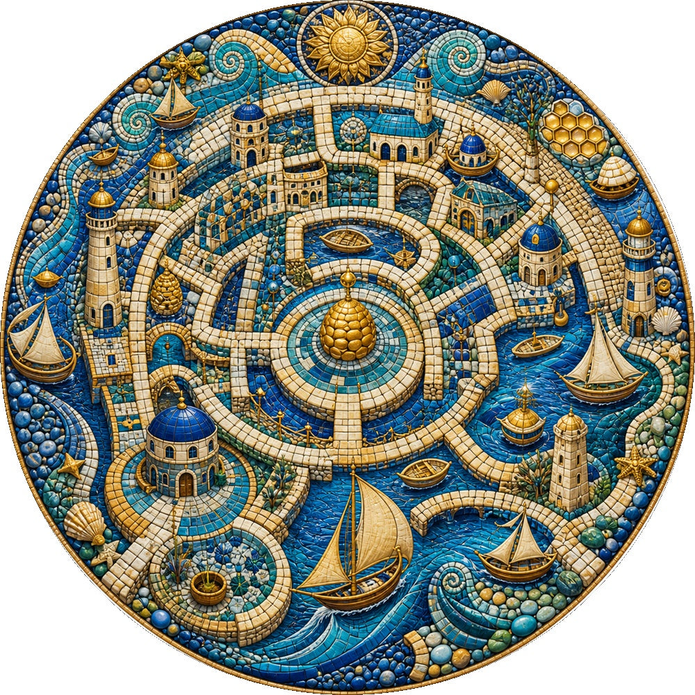 Honeyed Labyrinth Harbor Round Puzzle - puzzle artwork