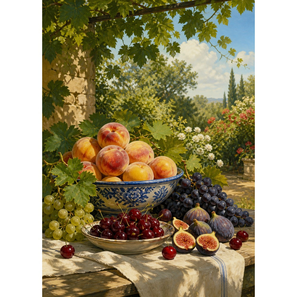 Golden Hour Summer Fruit Table Botanical Lithograph Portrait Puzzle - puzzle artwork