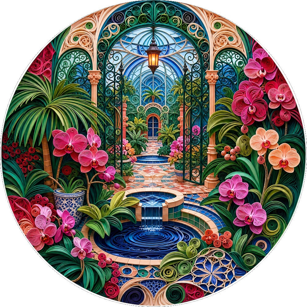 Twilight Botanical Greenhouse Maze Round Puzzle - puzzle artwork
