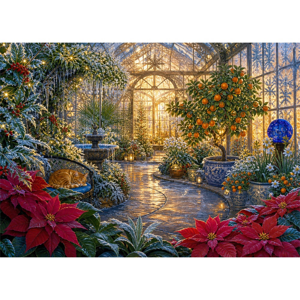 Golden Frosted Greenhouse Landscape Puzzle - puzzle artwork