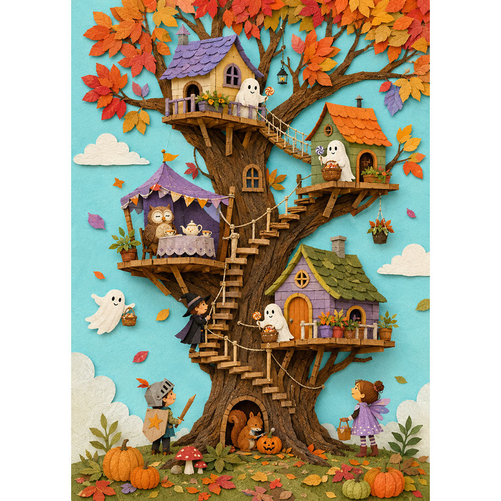 Friendly Ghost Treehouse Village Puzzle - puzzle artwork