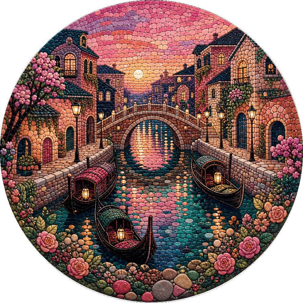 Whispering Canal Lantern Quarter Round Puzzle - puzzle artwork