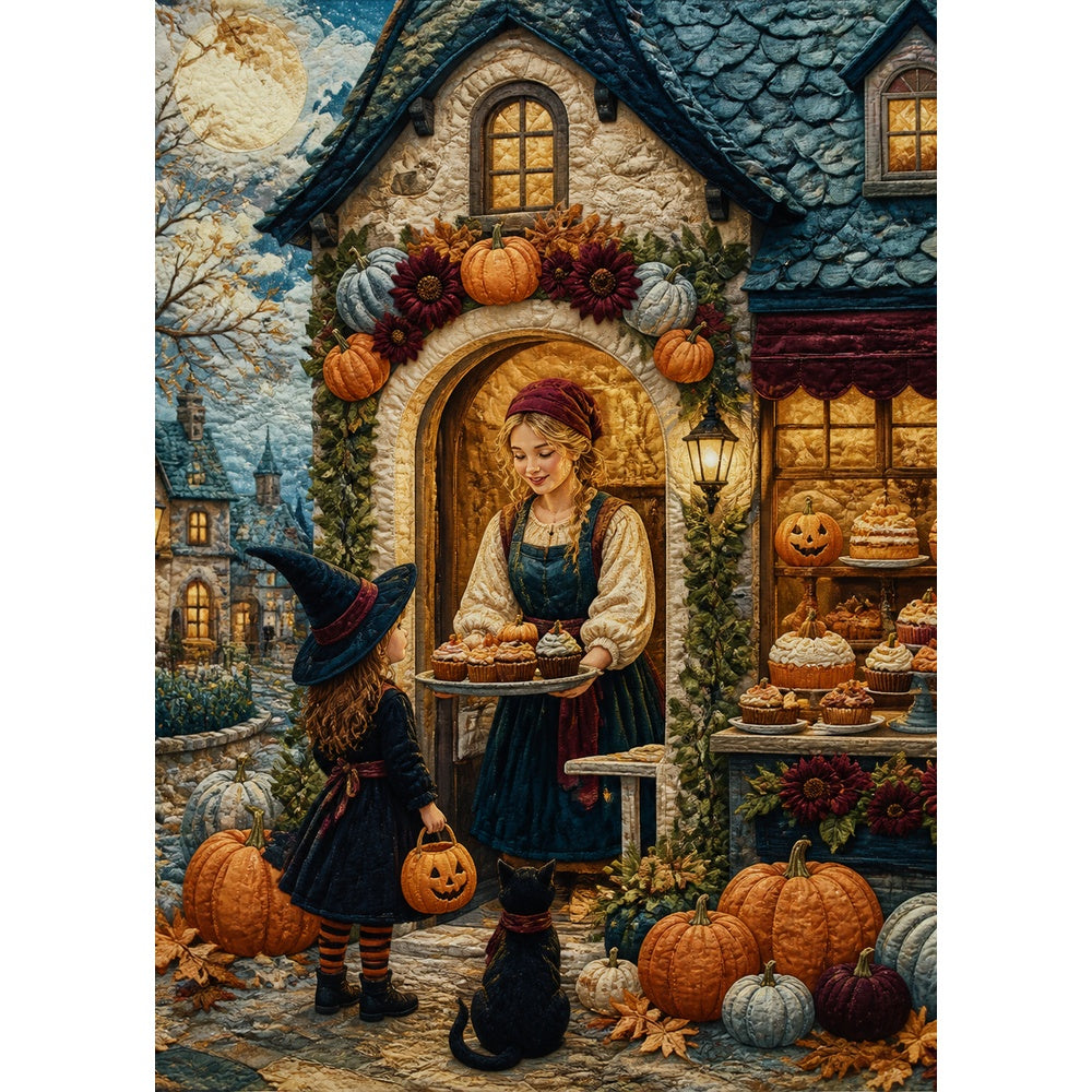 Luminous Halloween Bakery Textile Quilt Portrait Puzzle - puzzle artwork