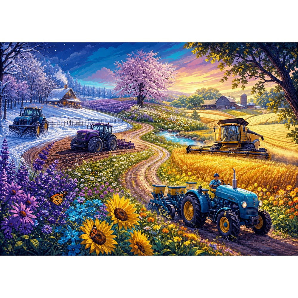Wildflower Farm Machine Seasons Landscape Puzzle - puzzle artwork