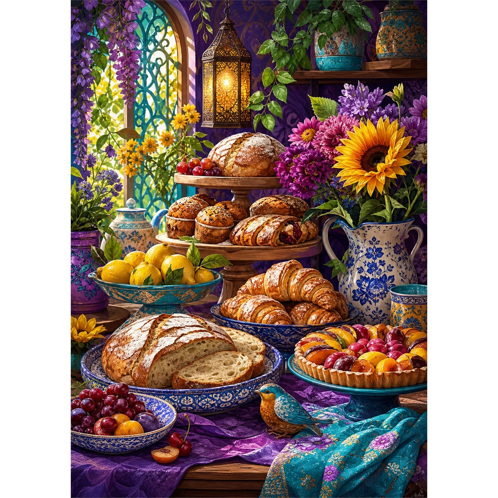 Crimson Garden Bakery Table Portrait Puzzle - puzzle artwork