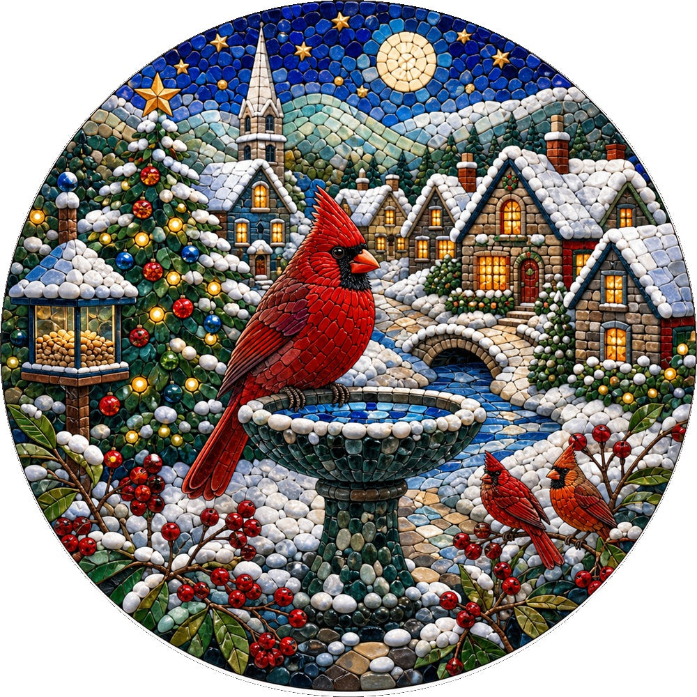 Copperleaf Cardinal Winter Village Round Puzzle - puzzle artwork