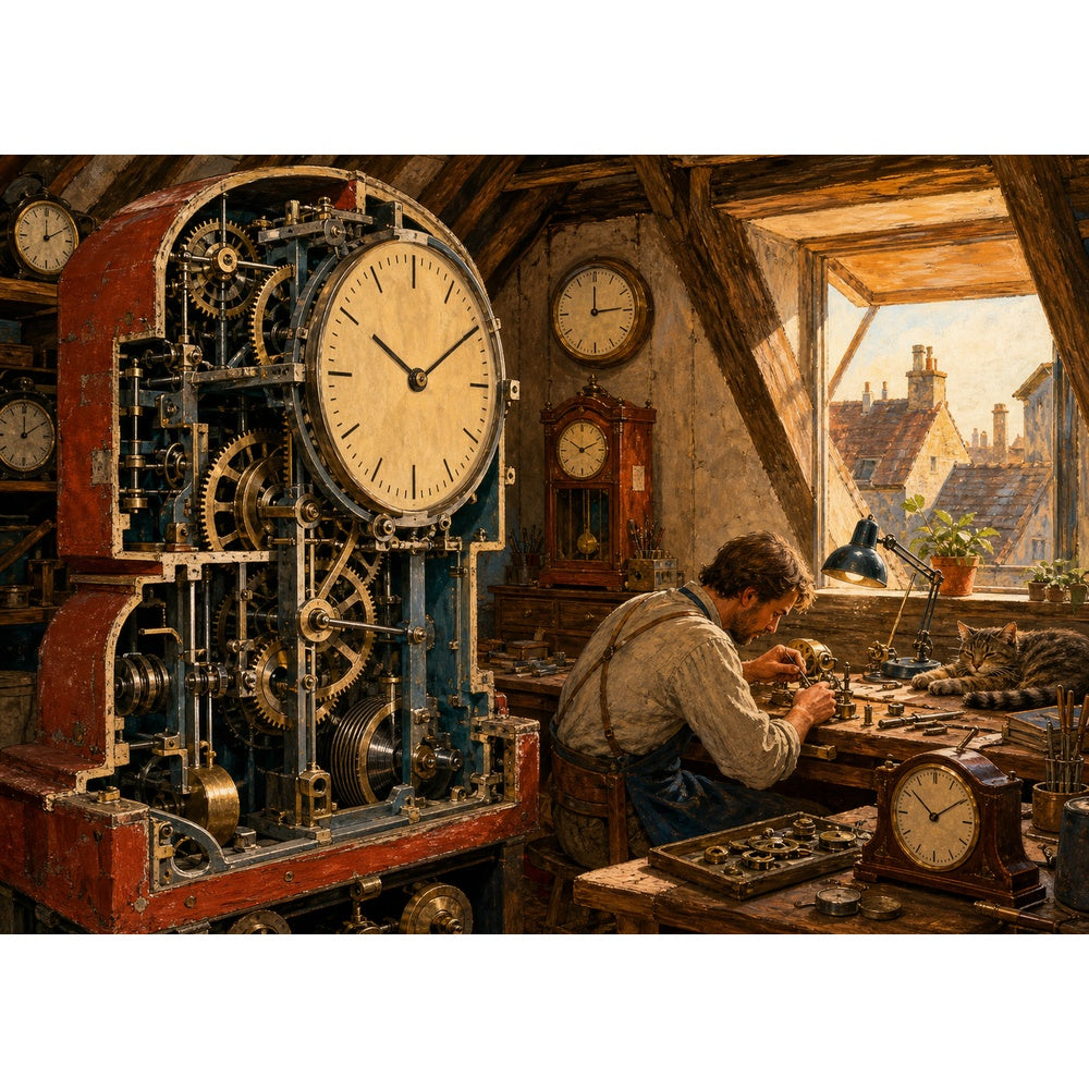 Luminous Clockmaker Attic Retro Mechanical Landscape Puzzle - puzzle artwork