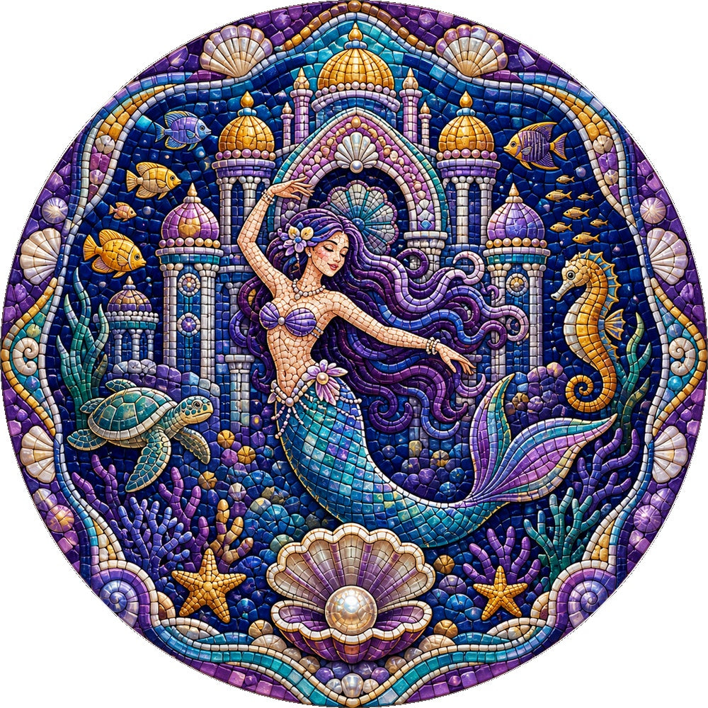 Dancing Mermaid Coral Palace Round Puzzle - puzzle artwork