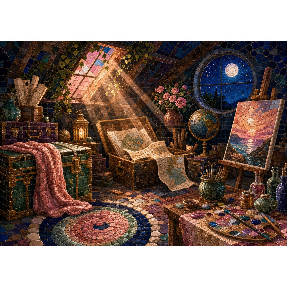 Moonlit Attic Treasure Studio Landscape Puzzle - puzzle artwork