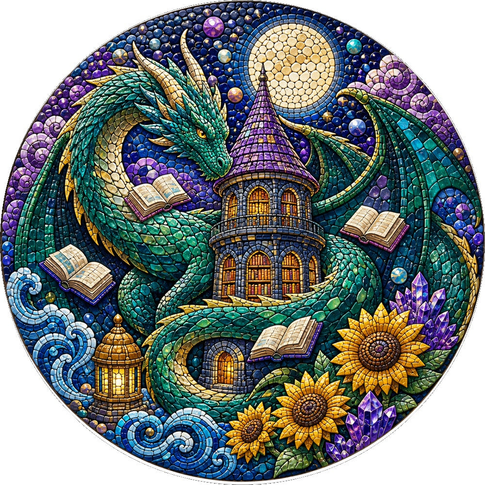 Emerald Dragon Library Moon Round Puzzle - puzzle artwork