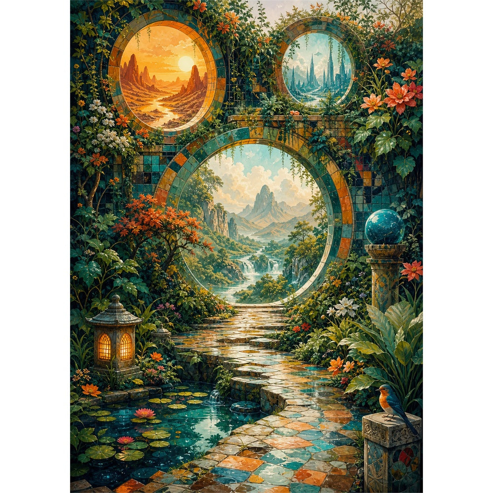 Rainwashed Portal Garden Worlds Portrait Puzzle - puzzle artwork
