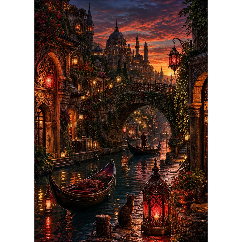 Aurora Canal Lantern Quarter Portrait Puzzle - puzzle artwork