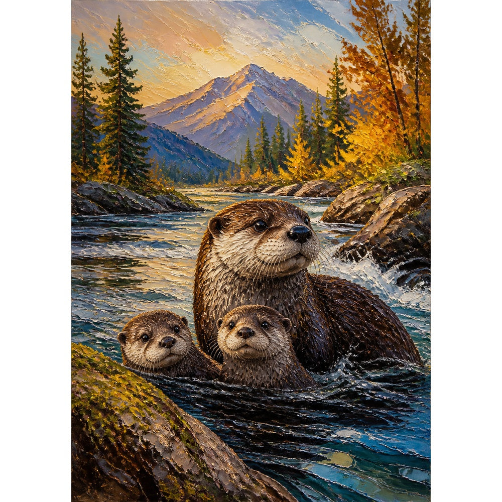 Luminous Otter Family Portrait Puzzle - puzzle artwork