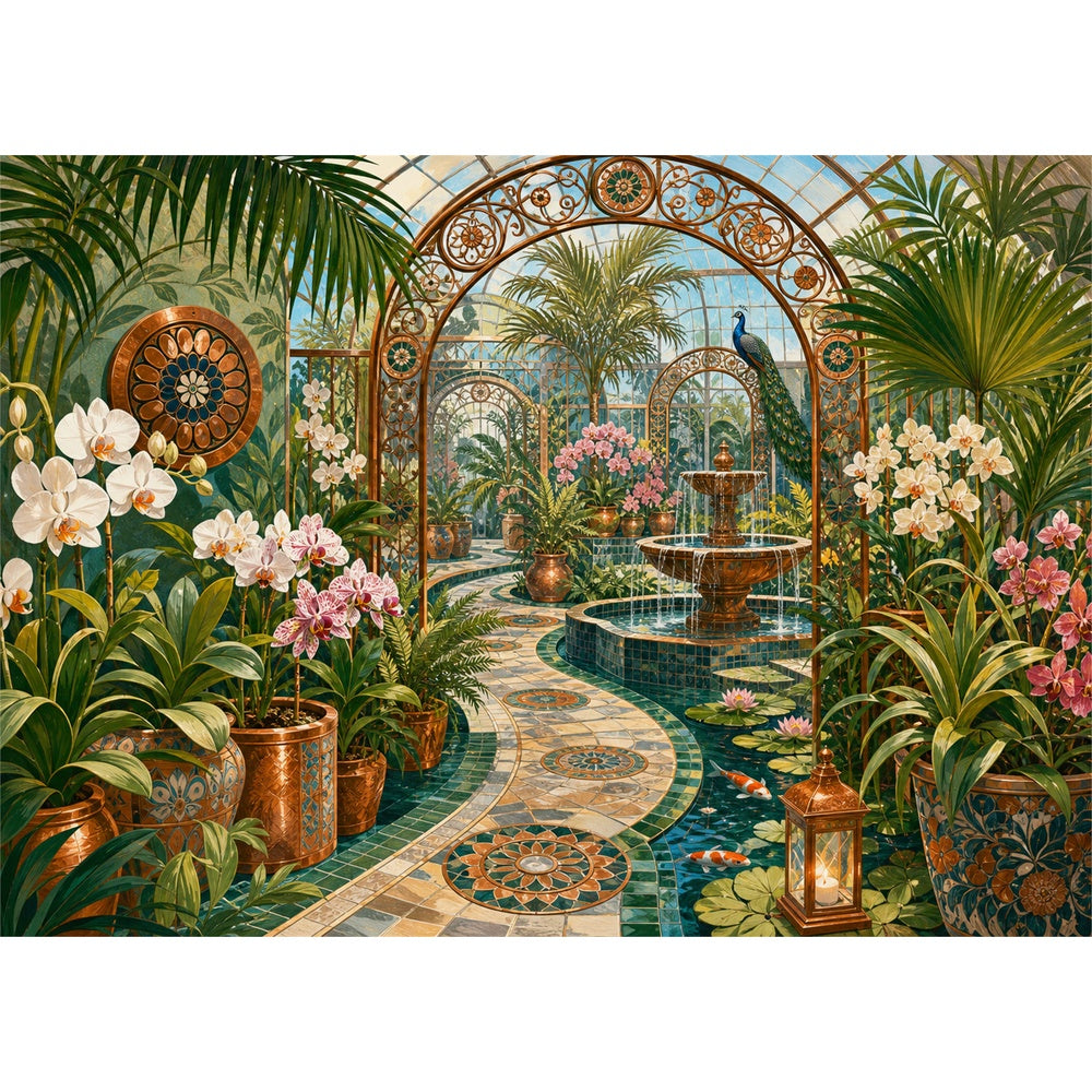 Enchanted Botanical Greenhouse Maze Landscape Puzzle - puzzle artwork