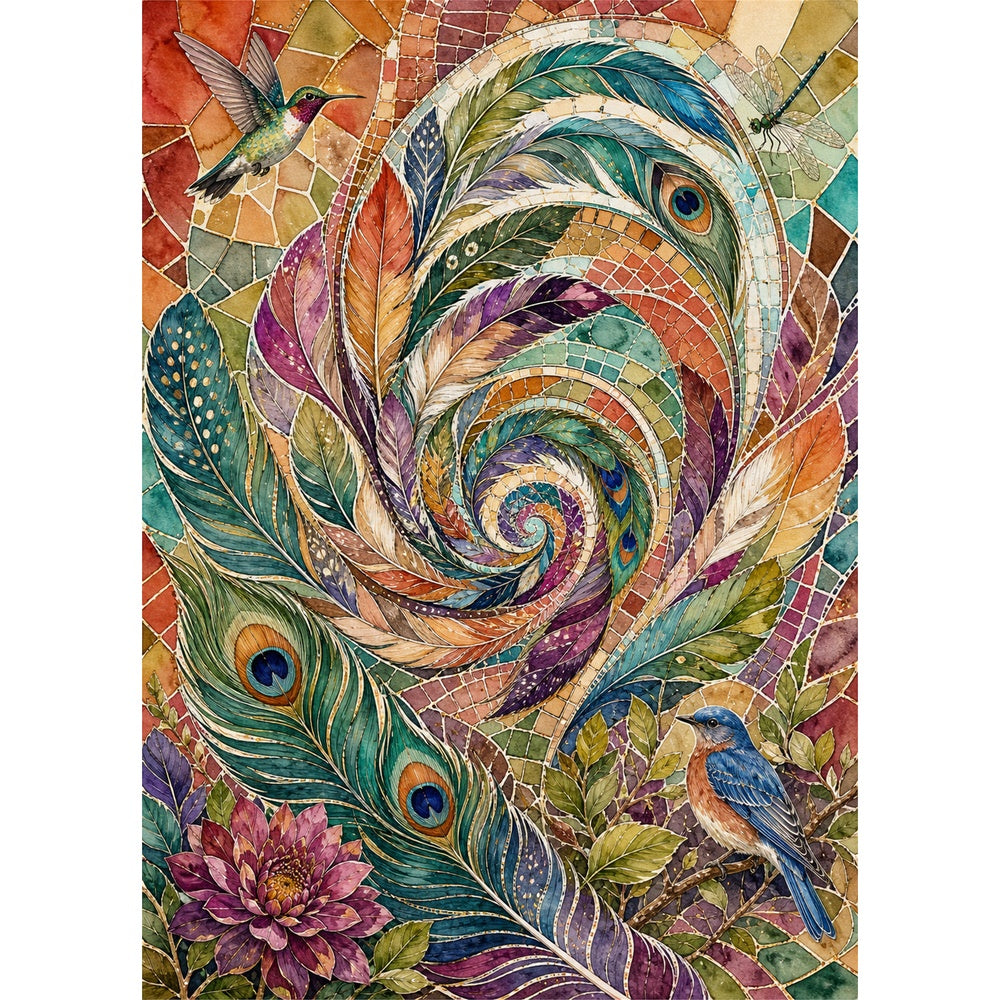 Luminous Mosaic Feather Spiral Portrait Puzzle - puzzle artwork