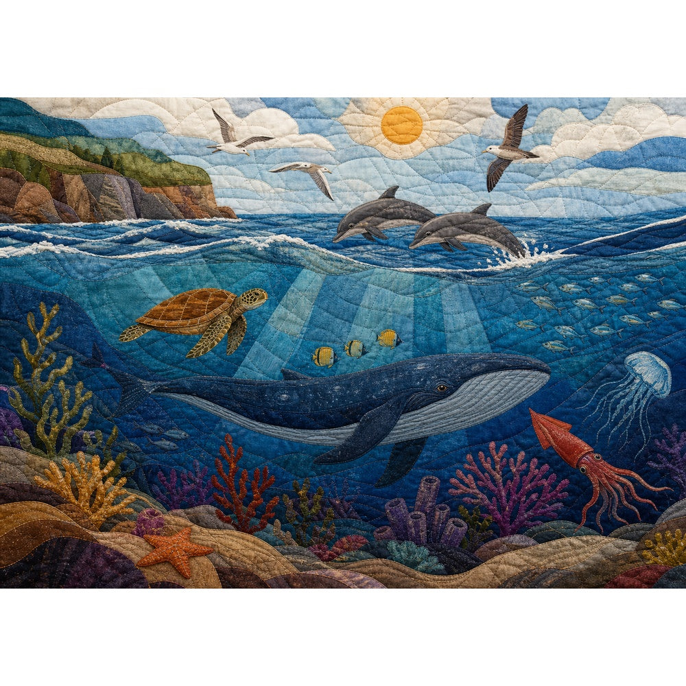 Quiet Ocean Life Layers Textile Quilt Landscape Puzzle - puzzle artwork