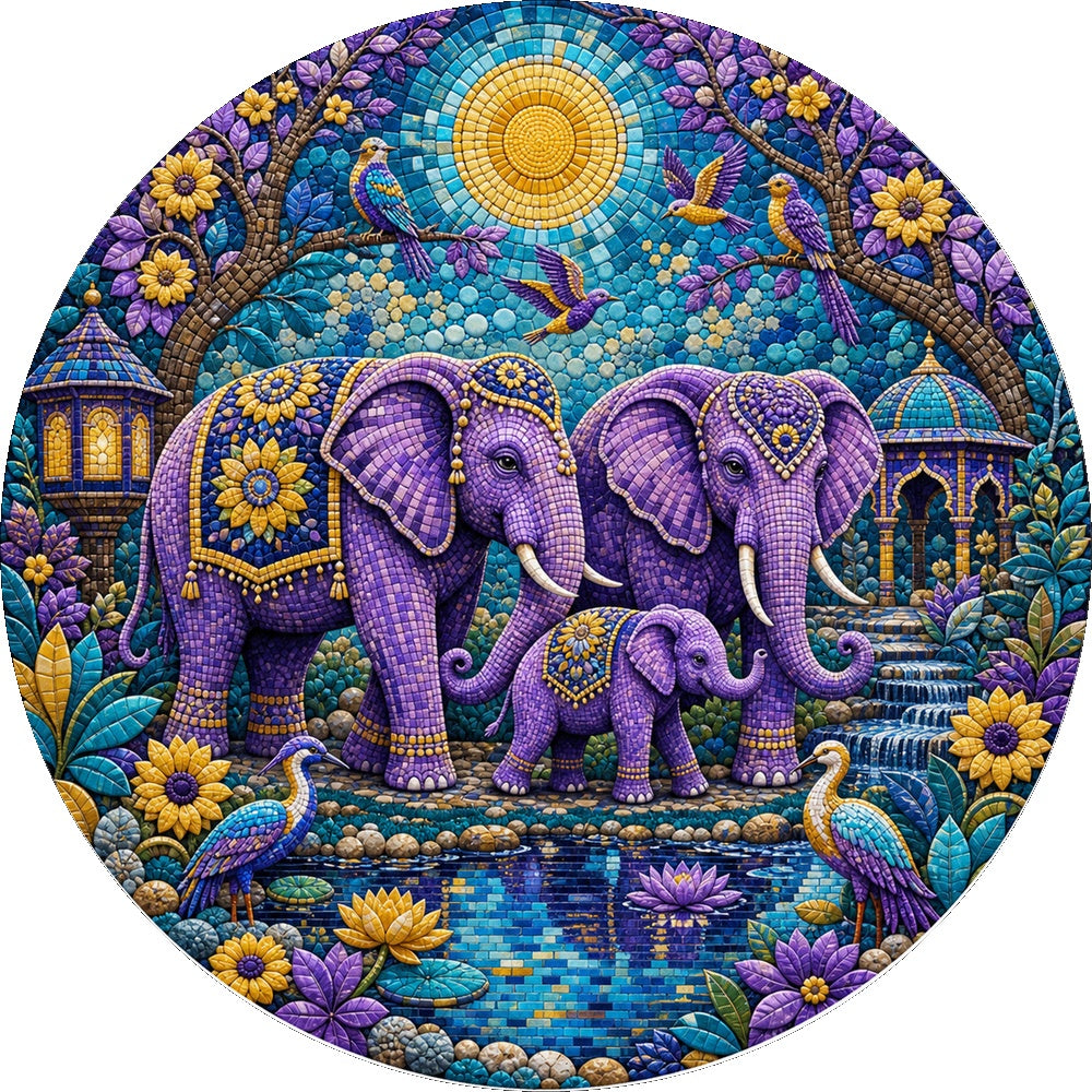 Velvet Elephant Garden Family Round Puzzle - puzzle artwork