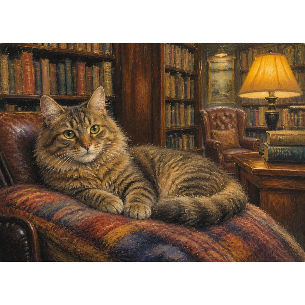 Luminous Library Cat Landscape Puzzle - puzzle artwork