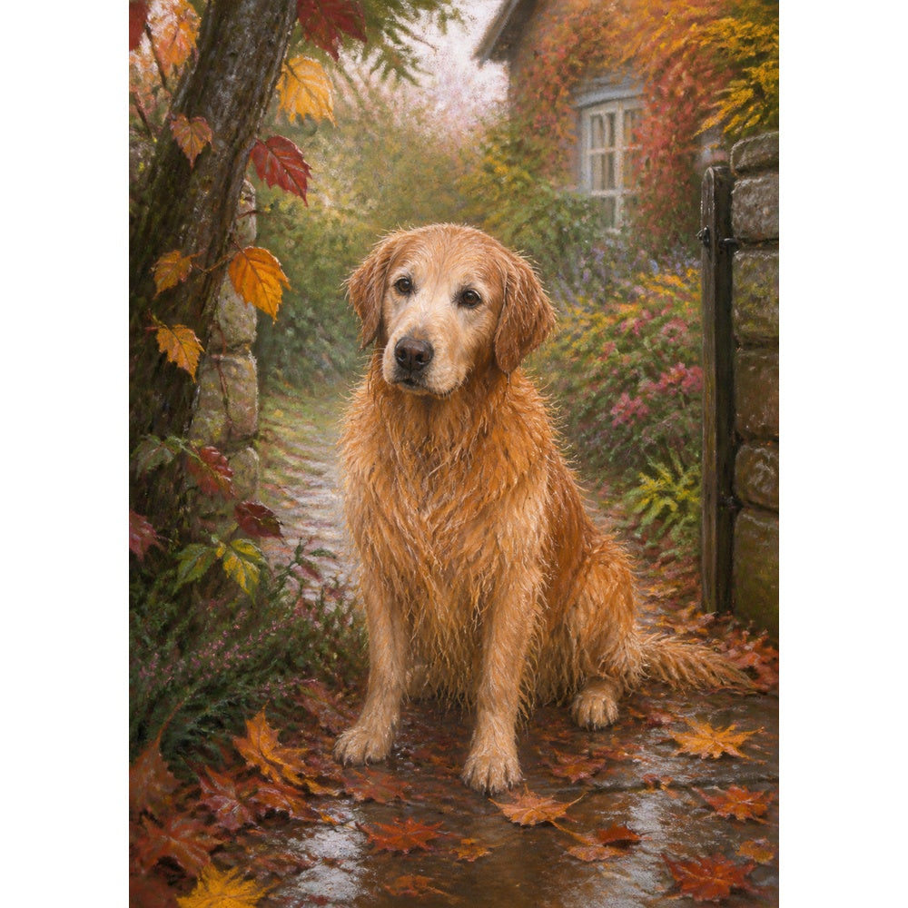 Rain-Washed Golden Retriever Portrait Puzzle - puzzle artwork