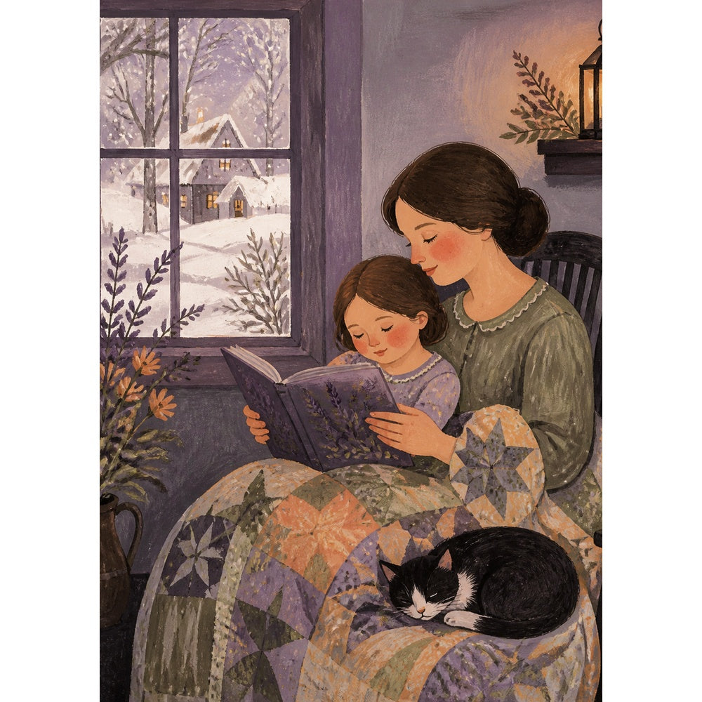 Luminous Winter Cabin Lights Folk Art Portrait Puzzle - puzzle artwork