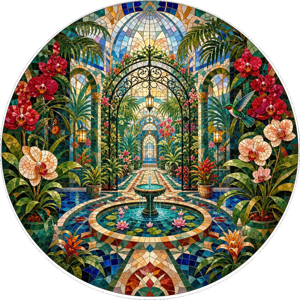 Radiant Botanical Greenhouse Maze Round Puzzle - puzzle artwork