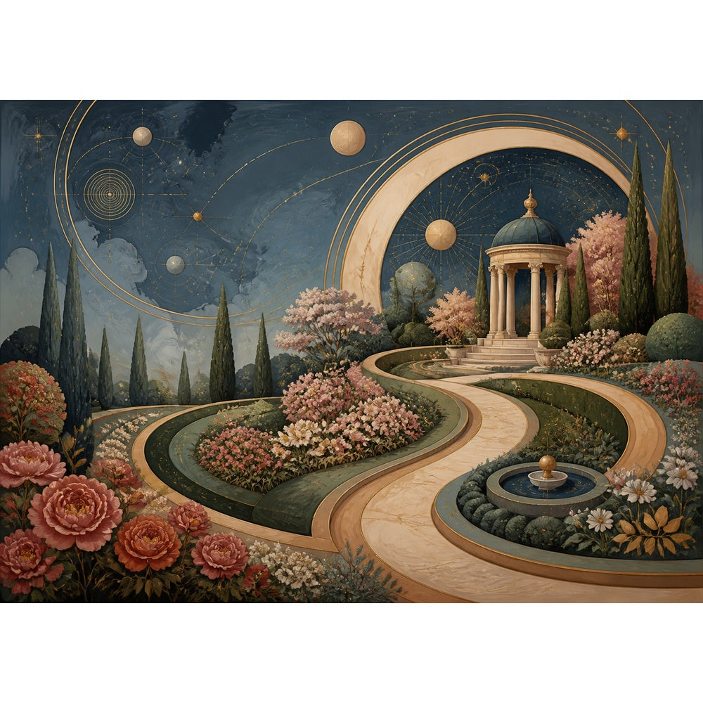 Vibrant Geometric Garden Celestial Chart Landscape Puzzle - puzzle artwork
