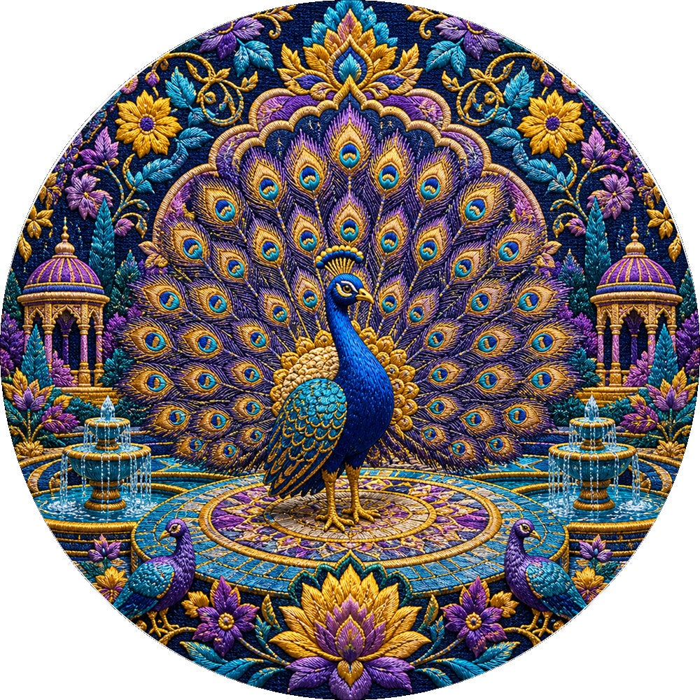 Golden Peacock Mosaic Court Round Puzzle - puzzle artwork