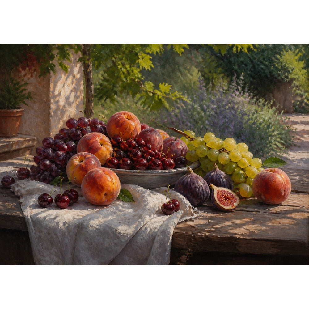 Quiet Summer Fruit Table Oil Impasto Landscape Puzzle - puzzle artwork