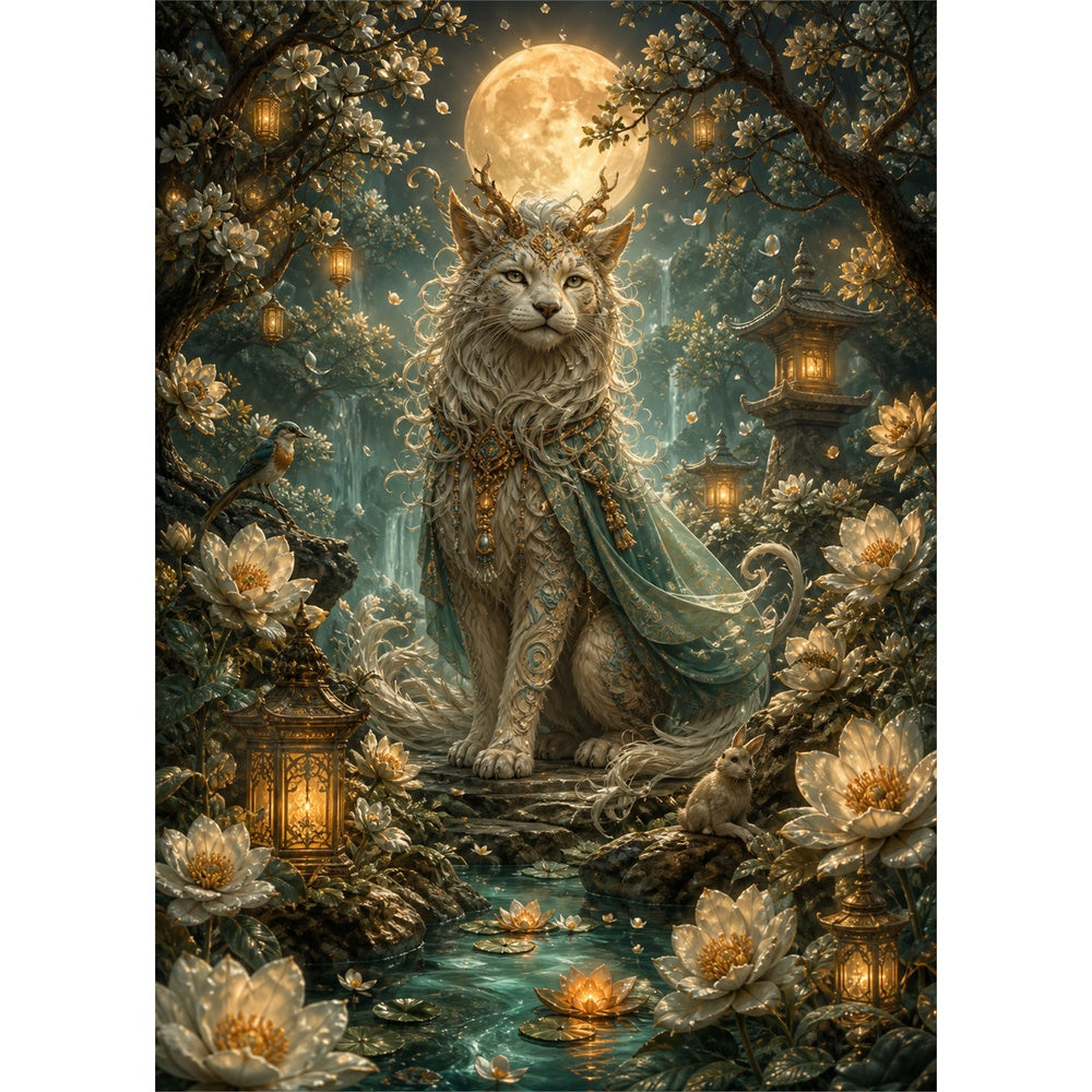 Misty Moon Garden Guardian Portrait Puzzle - puzzle artwork