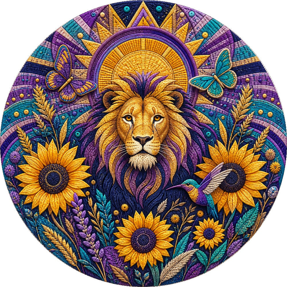Wildflower Lion Sun Garden Round Puzzle - puzzle artwork