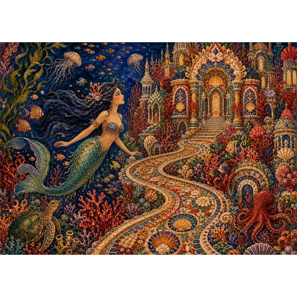 Starlit Mermaid Coral Palace Landscape Puzzle - puzzle artwork