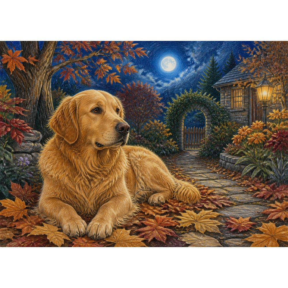 Moonlit Golden Retriever Landscape Puzzle - puzzle artwork