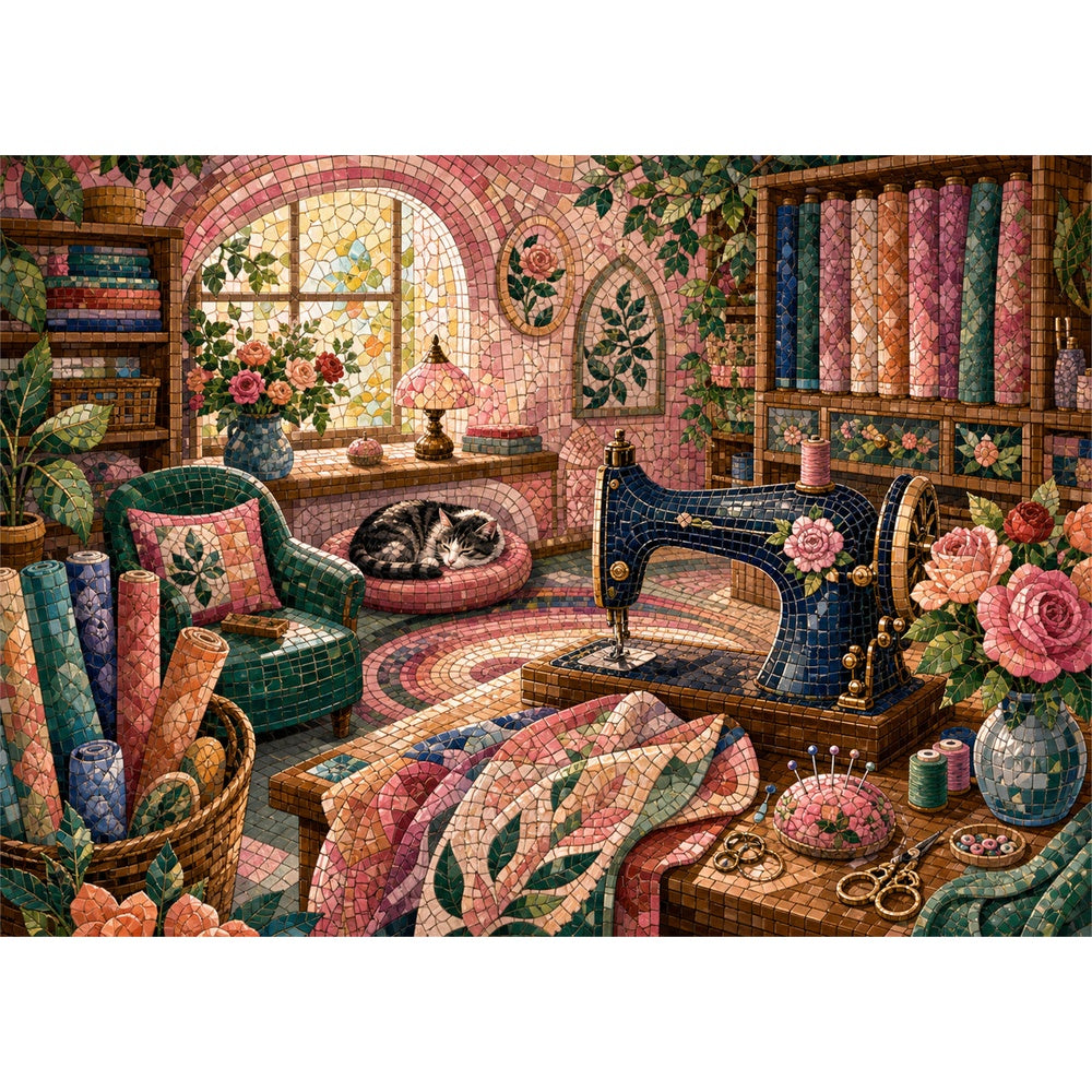 Dancing Cottage Sewing Room Landscape Puzzle - puzzle artwork