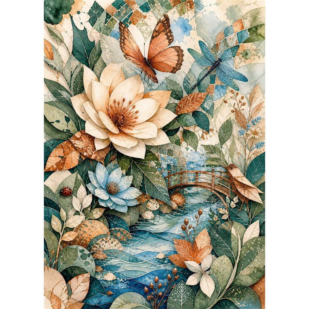 Rainwashed Paper Garden Symphony Portrait Puzzle - puzzle artwork