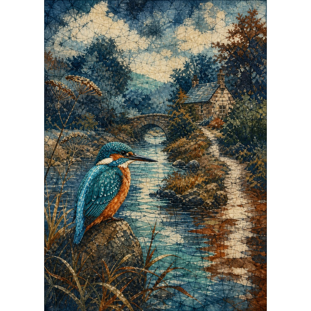 Rain-Washed Kingfisher By A River Portrait Puzzle - puzzle artwork
