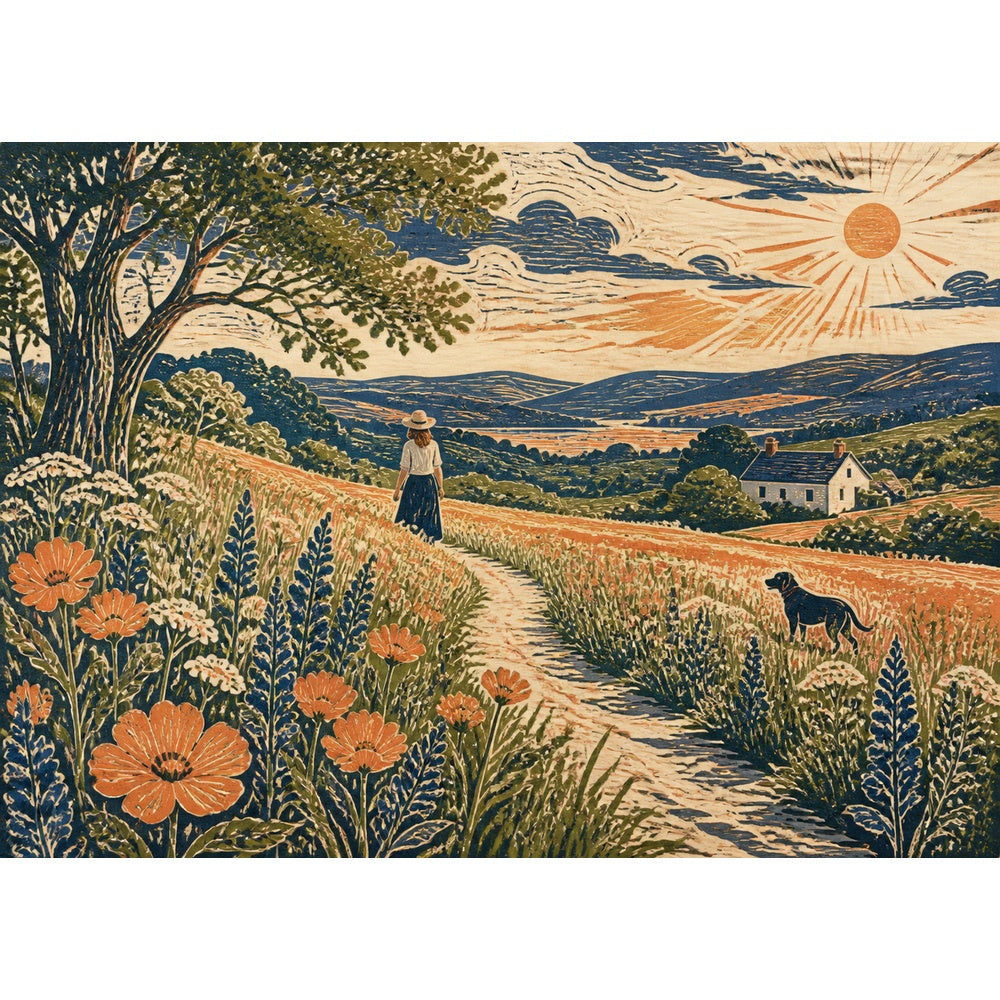 Sunlit Wildflower Meadow Landscape Puzzle - puzzle artwork
