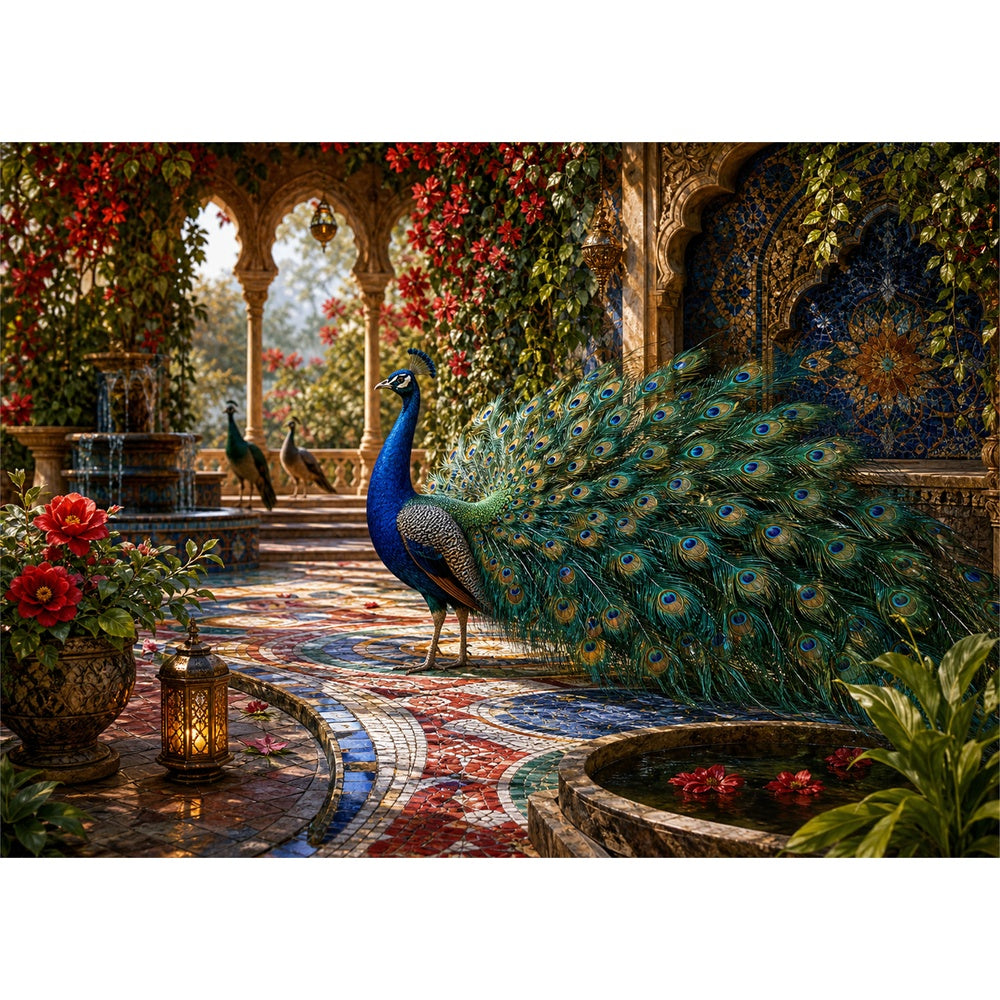 Secret Peacock Mosaic Court Landscape Puzzle - puzzle artwork