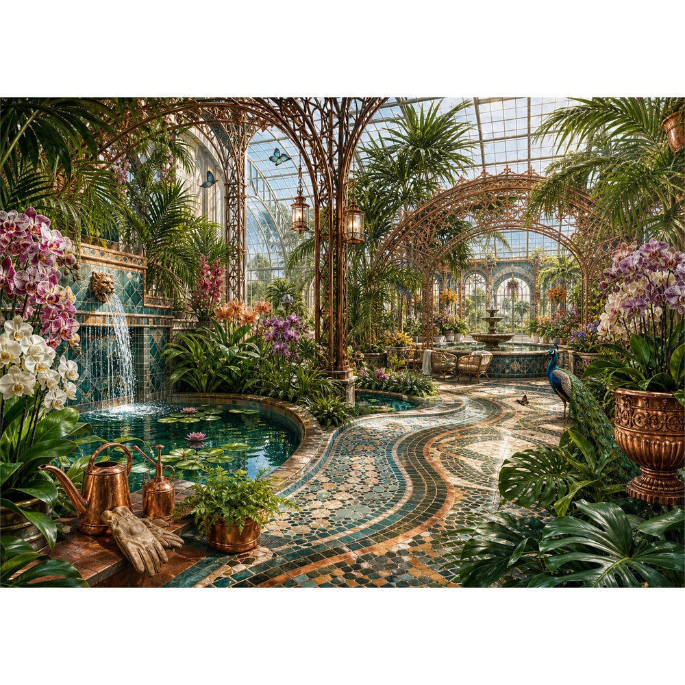 Rainwashed Botanical Greenhouse Maze Landscape Puzzle - puzzle artwork