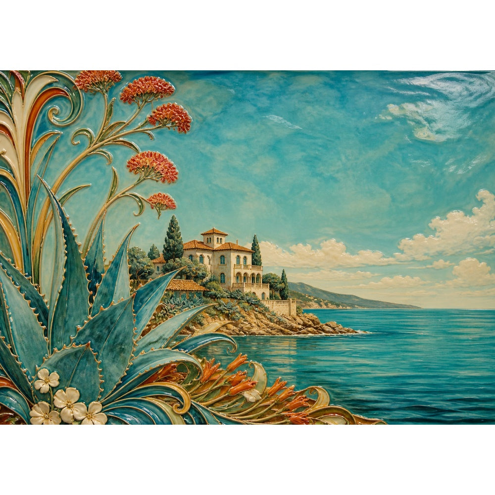 Vibrant Ceramic Mural Art Nouveau Decorative Landscape Puzzle - puzzle artwork