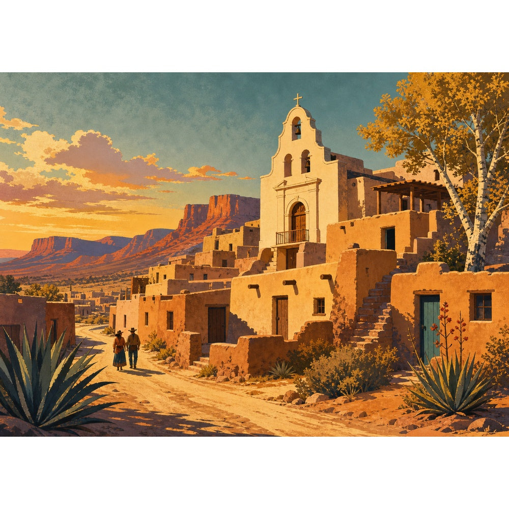 Story Rich Desert Adobe Town Travel Poster Landscape Puzzle - puzzle artwork