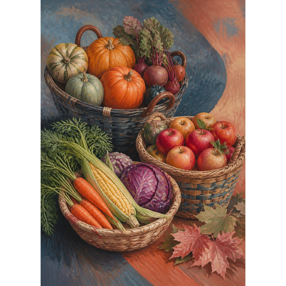 Luminous Farmers Market Baskets Folk Art Portrait Puzzle - puzzle artwork