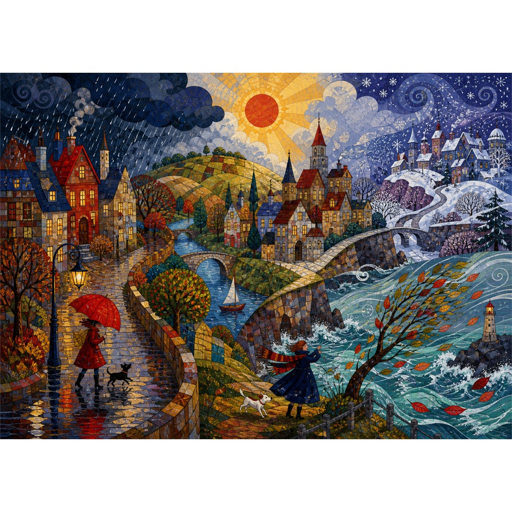 Luminous Weather Adventure Town Landscape Puzzle - puzzle artwork