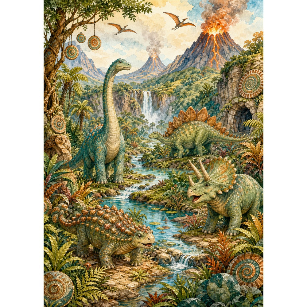 Enchanted Friendly Dinosaur Valley Portrait Puzzle - puzzle artwork