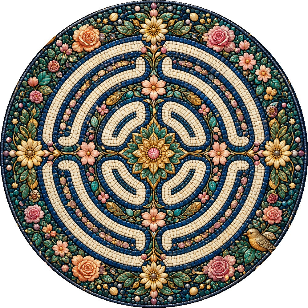 Golden Floral Labyrinth 074 Round Puzzle - puzzle artwork